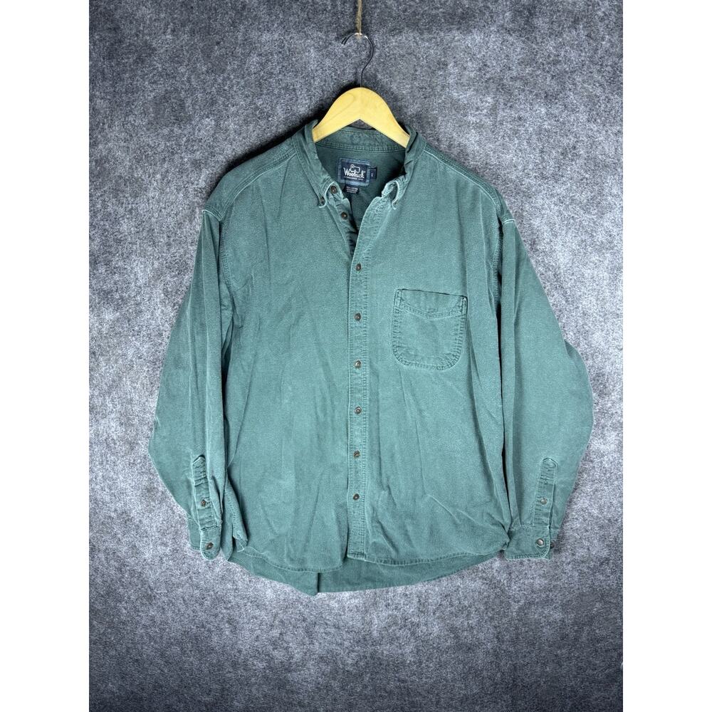 VTG 90’s Woolrich Chamois Flannel Button Down Shirt Size XL Arctic Green